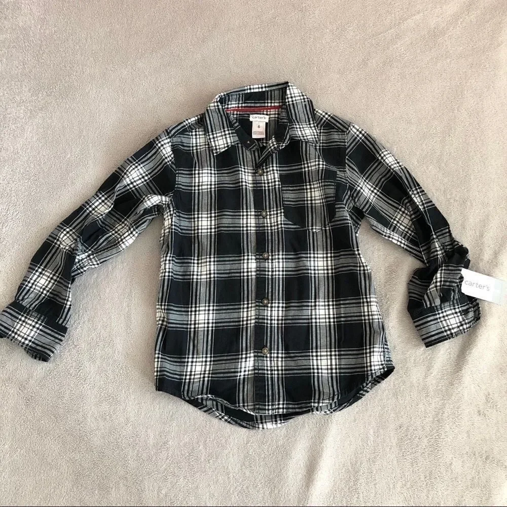 Carters Kids Black & white plaid button down shirt